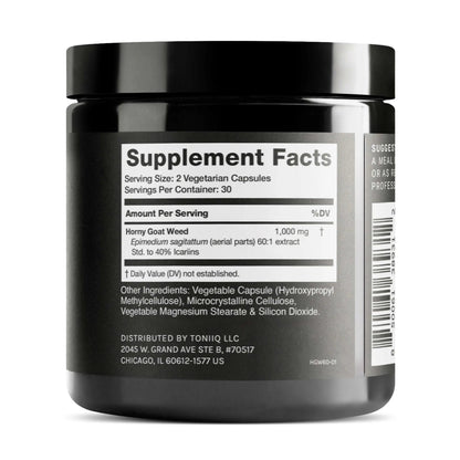 Super Strength Horny Goat Weed for Men & Women 60,000mg - Epimedium sagittatum - 40% Icariins - 60: 1 Concentrated Extract from 1000mg Formula - 3P tested - Premium hornygoatweed for Men - 60 Caps Toniiq buy supplements Au