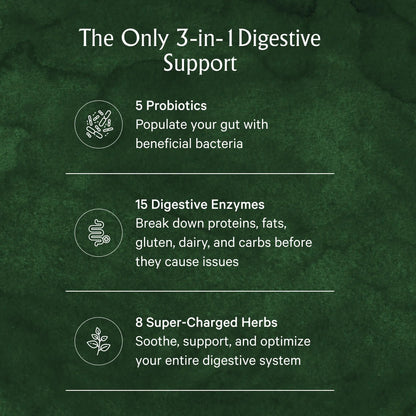 Juna Digestive Enzymes + Probiotic — 3-in-1 Daily Gut Support for Bloat Relief, Smooth Digestion & Microbiome Balance | 15 Enzymes, 5 Probiotics, 8 Botanicals | Vegan, 3rd-Party Tested | 60 Capsules Juna buy supplements Au