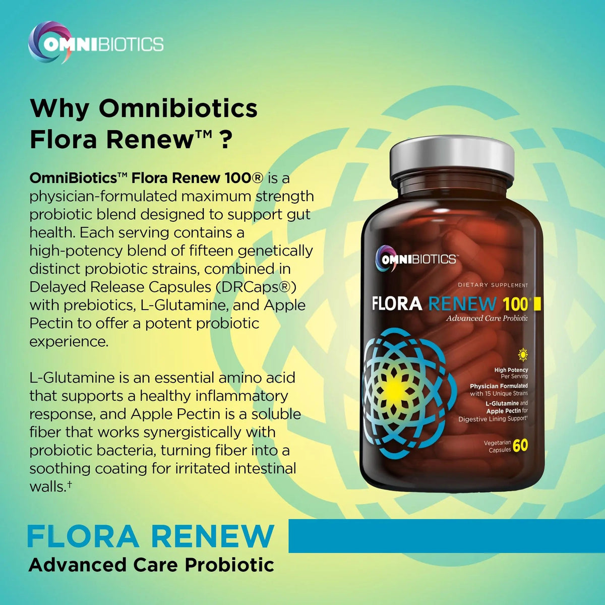 100 Billion Probiotics - 15-Strain Probiotic for Women & Men, DRCaps Delayed Release, Prebiotics, L-Glutamine, Apple Pectin, Gut Lining Support, Shelf Stable, Non-GMO, 60 Vegan Capsules for Adults OmniBiotics buy supplements Au