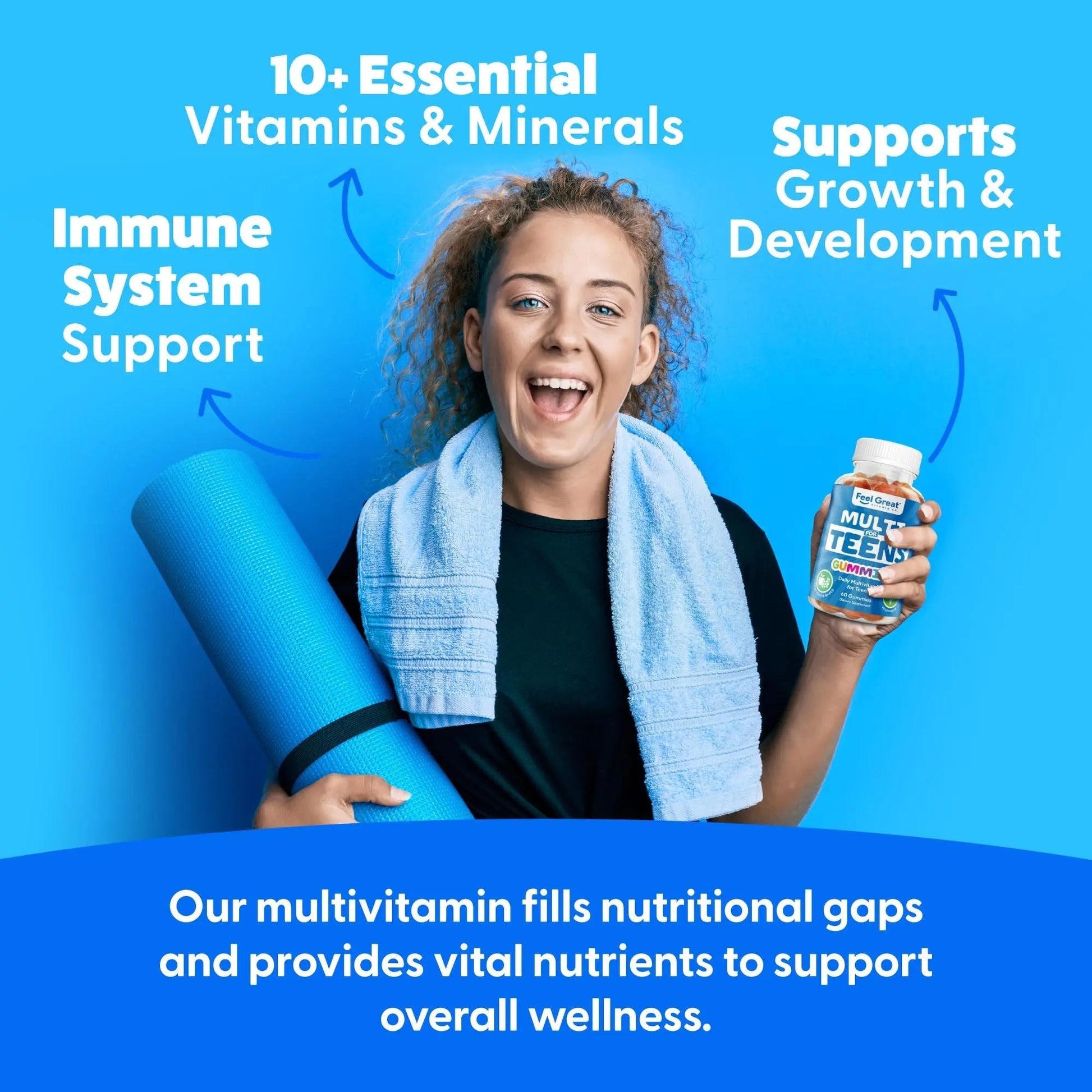 Feel Great Teen Vitamins Multivitamin Gummies | Citrus & Strawberry Flavor for Teen Boys & Girls | for Bone, Muscle & Immune Support | The Feel Great Vitamin Company