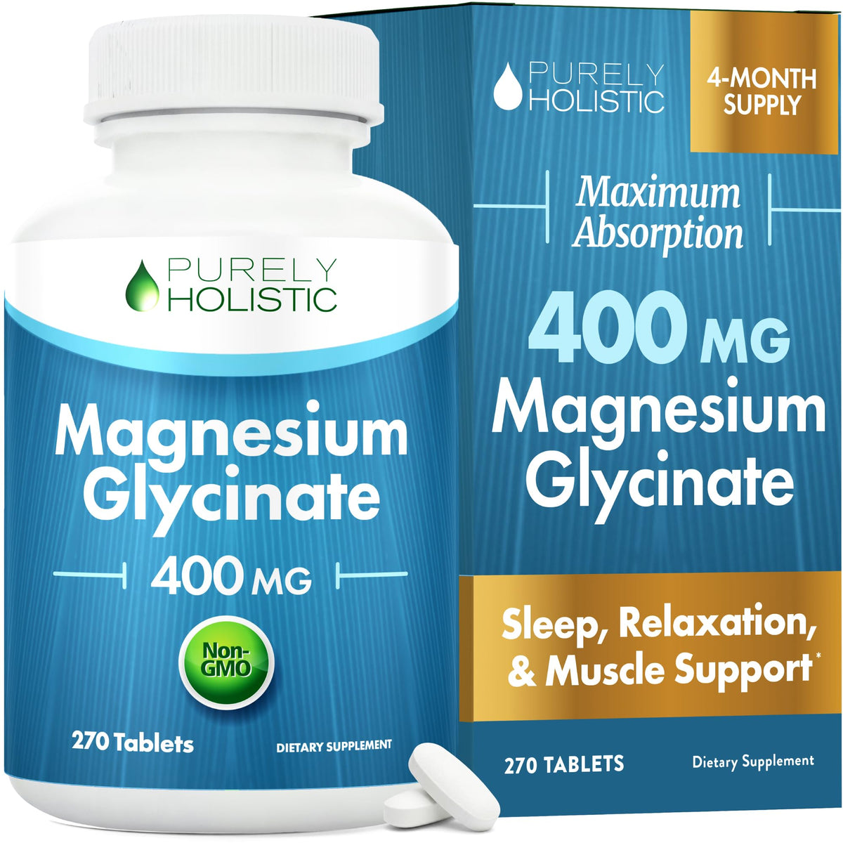 Magnesium Glycinate 400mg | 4+ Month Supply | Sleep, Relaxation & Muscle Support | High Absorption Chelated Magnesium Supplement for Women & Men