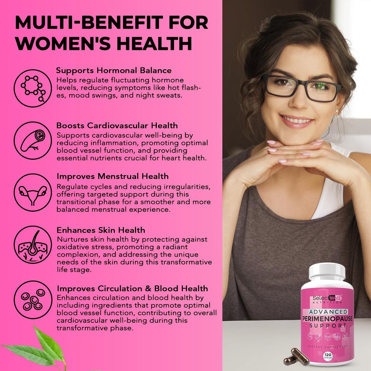 Perimenopause & Menopause Support Supplement for Women – Multi‑Symptom Relief with Black Cohosh & Red Clover Isoflavones | Ashwagandha Adaptogen & Herbal Blend | Hormone Balance Support | 120 Capsules SelecWellBuy Supplements Australia