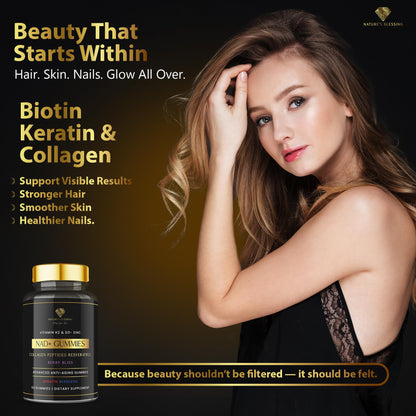 Nature's Blessing NAD+ Anti-Aging Gummies – Boost Cellular Repair, Brain Clarity & Radiant Skin – with Biotin, Collagen, Resveratrol, Vitamin D3, K2, Zinc & Keratin – Delicious Berry Bliss Nature's BlessingBuy Supplements Australia