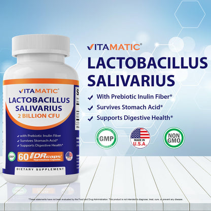 Vitamatic Lactobacillus Salivarius 2 Billion per DR Capsule - 60 Count - Digestive Support VitamaticBuy Supplements Australia