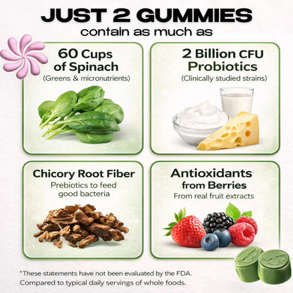 Kiala Nutrition Super Greens Gummies with 11x Organic Greens, Pre, Post & Probiotics, Antioxidants, Multivitamin, Fiber Supplement Supports Gut Health & Digestion, Dairy Free, Vegetarian, 60 Count Kiala NutritionBuy Supplements Australia