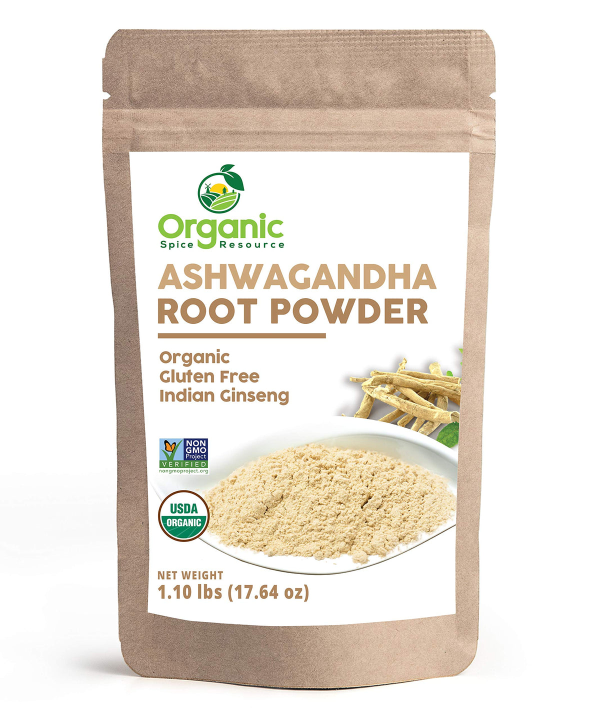 Organic Ashwagandha Root Powder - 1.10 lbs (17.64 oz) | Resealable Kraft Bag,Non-GMO, Indian Ginseng, Withania Somnifera -100% Raw from India, by SHOPOSR Organic Spice ResourceBuy Supplements Australia