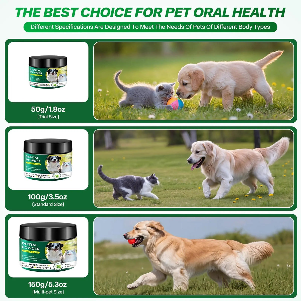 Dog Dental Powder for Teeth Cleaning Plaque & Bad Breath Off, Dental Powder for Dogs Teeth with Natural Herbal Blend & Postbiotics, Dog Teeth Cleaning Powder with Enzymes for Dogs & Cats (3.5oz) AUROSBuy Supplements Australia