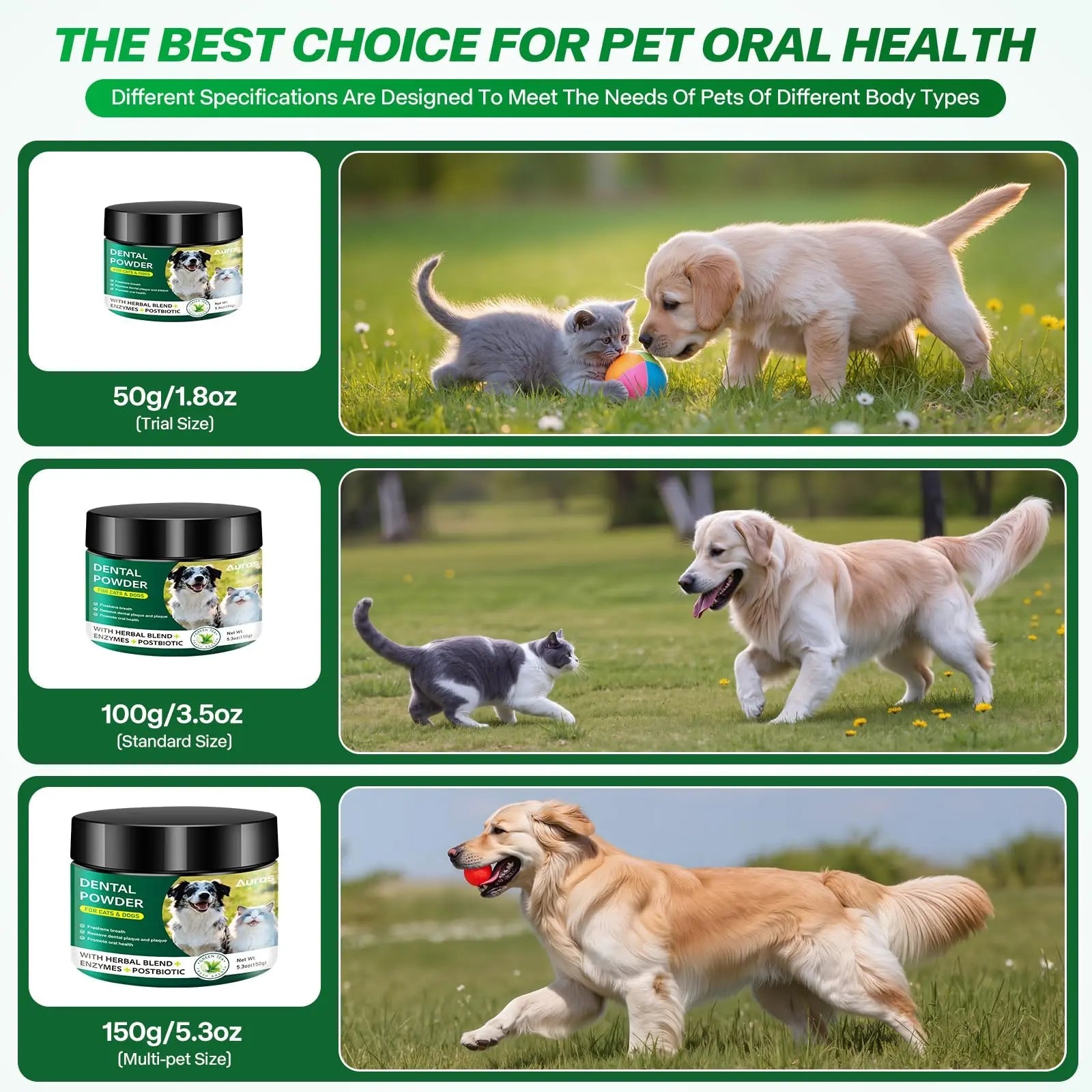 Dog Dental Powder for Teeth Cleaning Plaque & Bad Breath Off, Dental Powder for Dogs Teeth with Natural Herbal Blend & Postbiotics, Dog Teeth Cleaning Powder with Enzymes for Dogs & Cats (3.5oz) AUROSBuy Supplements Australia