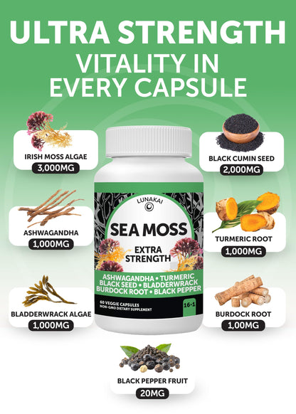 Lunakai USA Made Superfood Fruits & Veggies Supplement & Irish Sea Moss Bundle with 4 Blends, Black Seed Oil & Ashwagandha for Immune & Wellness Support Lunakai buy supplements Au