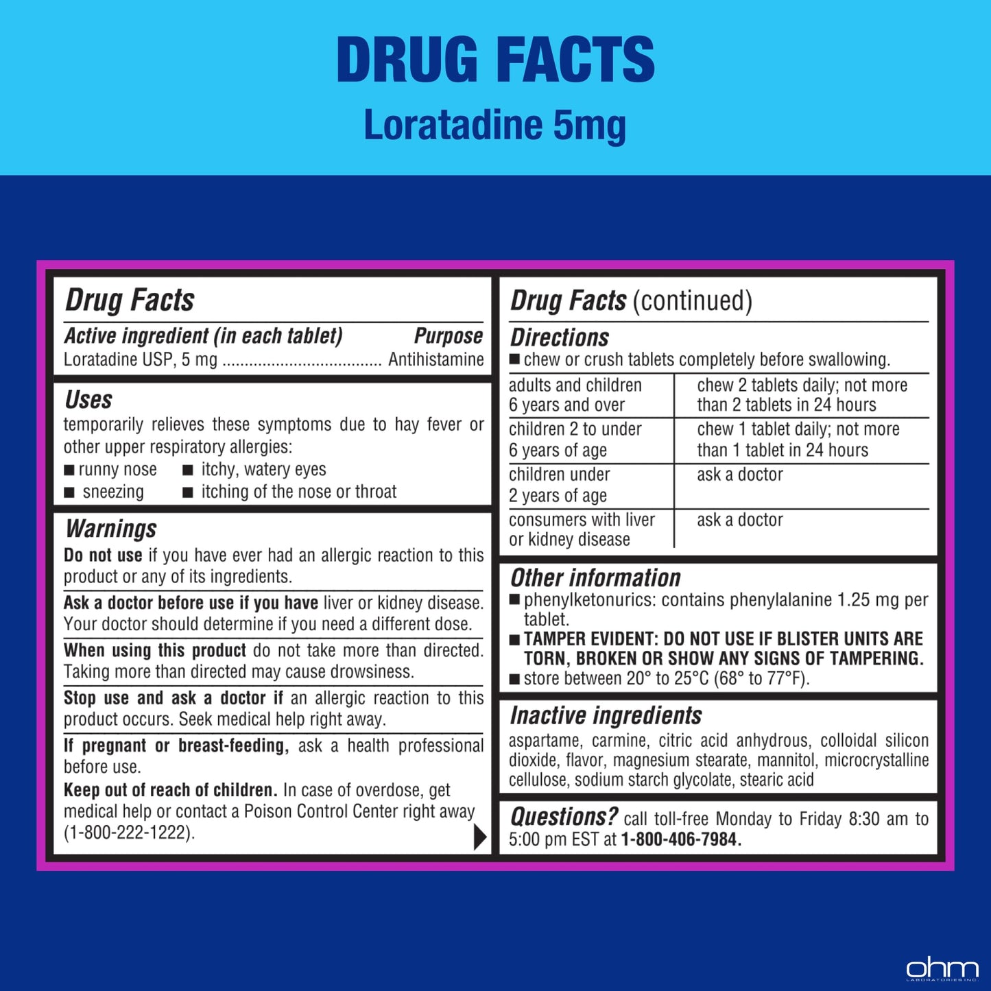 Ohm Children's Allergy Medicine, Loratadine 5mg, Chewable Tablets (30 Count) Bubblegum Flavor, Non-Drowsy Antihistamine, 24-Hour Allergy Relief for Runny Nose, Watery Eyes, Itchy Throat & Nose Ohm buy supplements Au