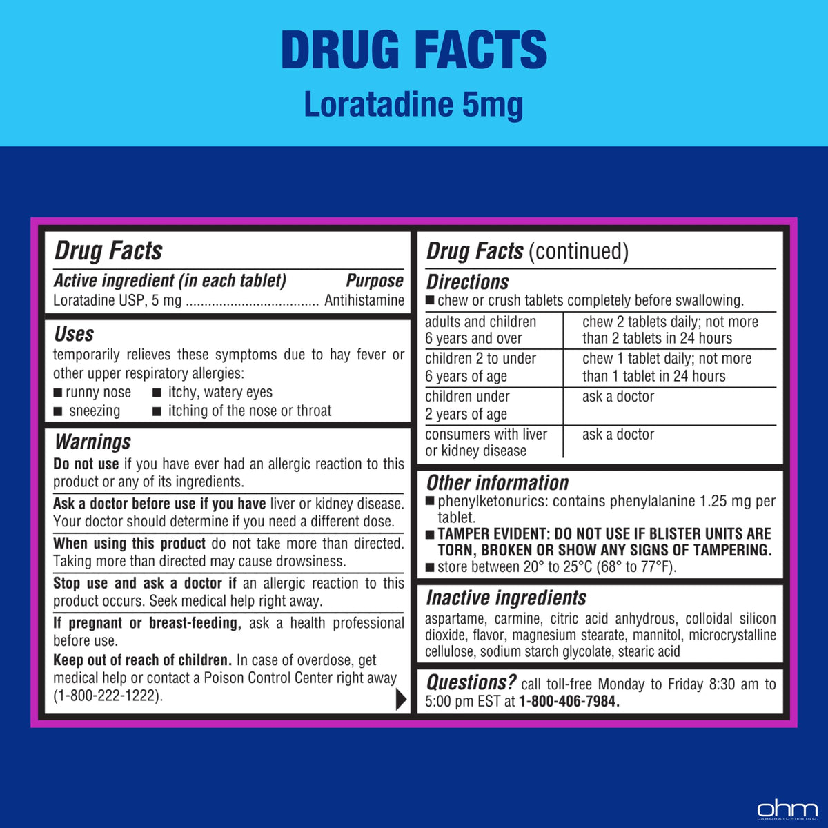 Ohm Children's Allergy Medicine, Loratadine 5mg, Chewable Tablets (30 Count) Bubblegum Flavor, Non-Drowsy Antihistamine, 24-Hour Allergy Relief for Runny Nose, Watery Eyes, Itchy Throat & Nose Ohm buy supplements Au