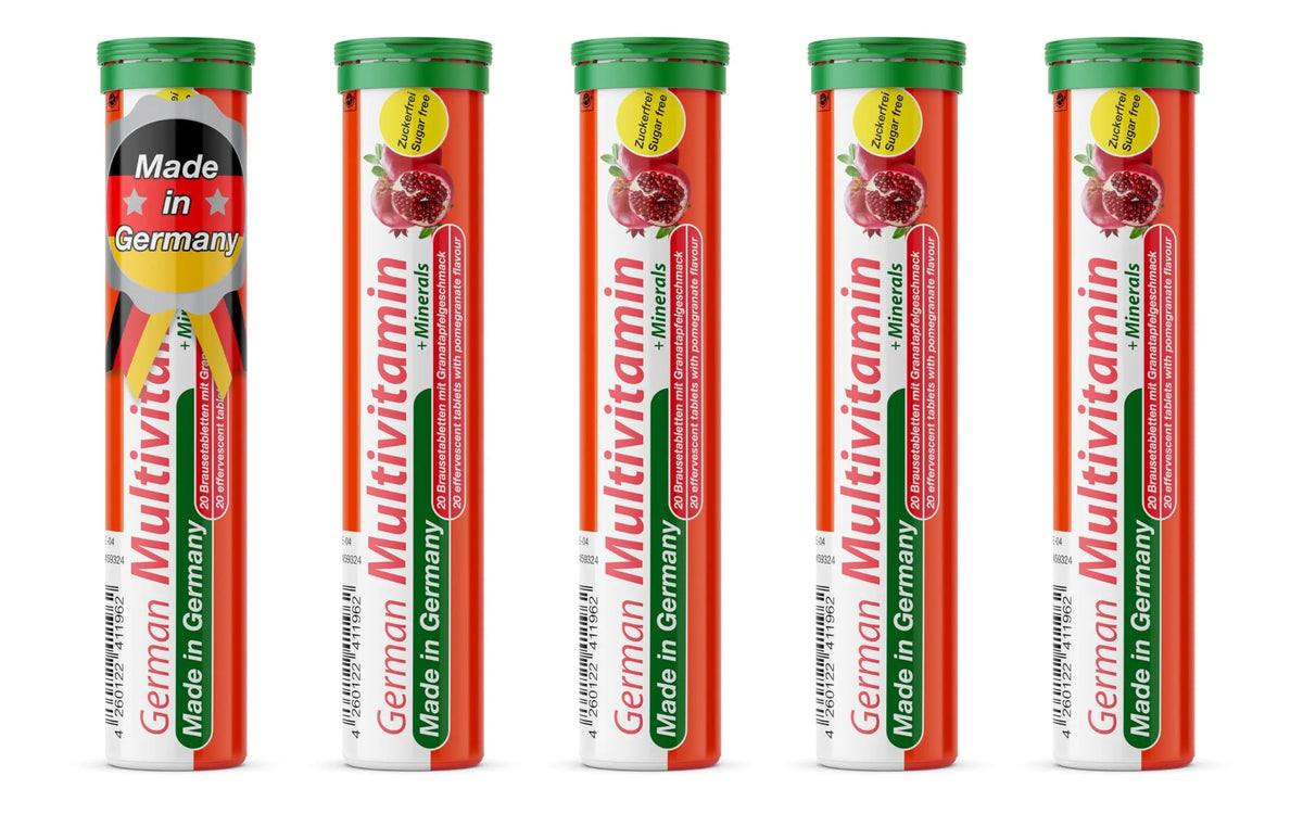 T&D German Multvitamin + Minerals 10 Vitamins 2 Minerals - 100 Vegan Drink Effervescent Tablets - Pomegranate Flavor T&D
