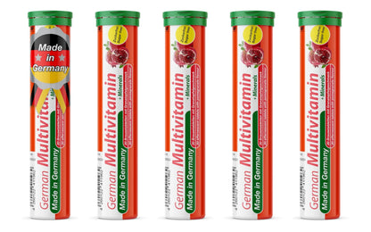 T&D German Multvitamin + Minerals 10 Vitamins 2 Minerals - 100 Vegan Drink Effervescent Tablets - Pomegranate Flavor T&D