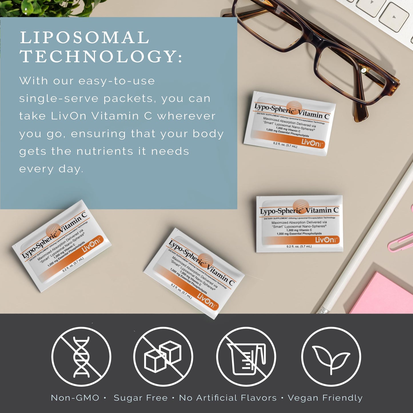 LivOn Laboratories - Lypo–Spheric Vitamin C – 1,000 mg Vitamin C & 1,000 mg Essential Phospholipids Per Packet – Liposome Encapsulated for Improved Absorption – Non–GMO - 2 Pack (60 Count) LivOn LaboratoriesBuy Supplements Australia