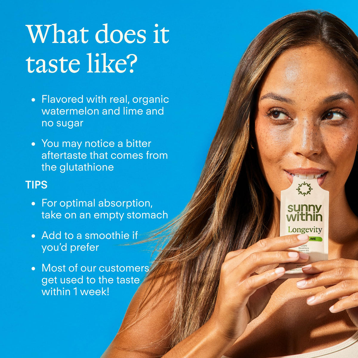 Sunny Within Longevity – Liposomal NAD+ Glutathione Supplement w/Liquid NAD+, CoQ10, B12, MCT & Avocado Oil – Cellular Health, Energy, Brain, Gut & Heart Support* – Watermelon Lime – 30 Pouches Sunny WithinBuy Supplements Australia