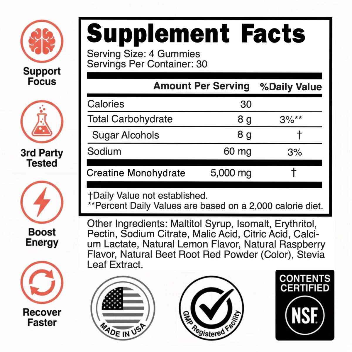 Creatine Monohydrate Gummies 5g - Raspberry Lemonade Flavored Creatine for Women and Men - Supplement for Muscle Gain, Strength, Energy, Cognitive Health, Pre and Post Workout, Recovery, (120 Gummies) Alpha Nutrition PowerBuy Supplements Australia