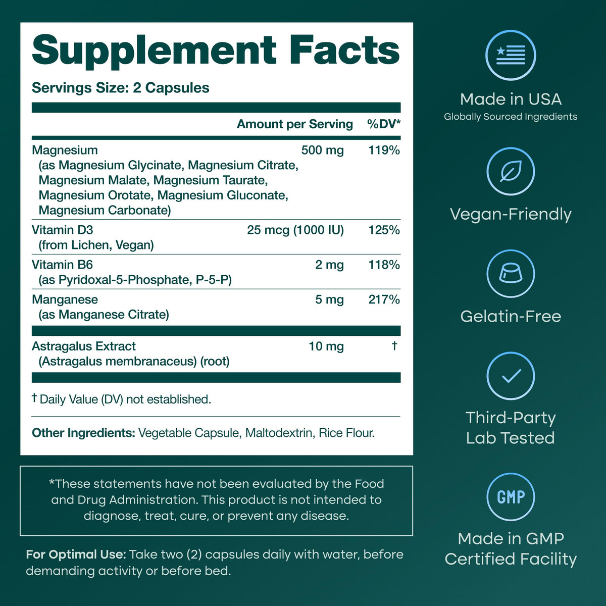 Magnesium Glycinate Complex (7-in-1) 500mg with D3 & B6 P5P - Multi-Form Blend with Glycinate, Citrate, Malate, Taurate, Gluconate, Carbonate, & Orotate