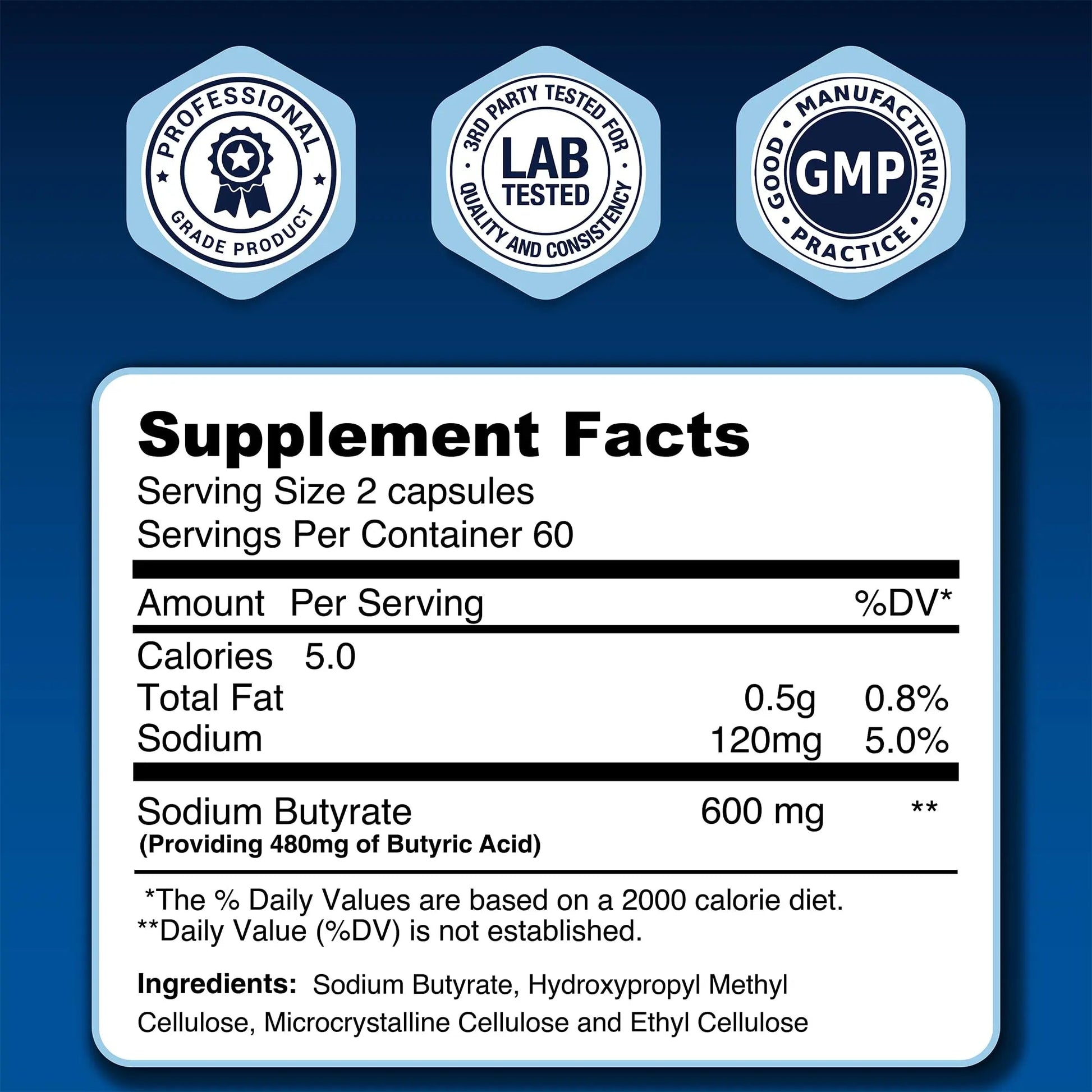 LongJuvity Sodium Butyrate Supplement (300mg) - Optimal Gut Health for Men & Women - Digestion Support & Leaky Gut Repair - Postbiotic Short Chain Fatty Acid, Lab Tested (120 Extended Release Caps) LongJuvity LabsBuy Supplements Australia