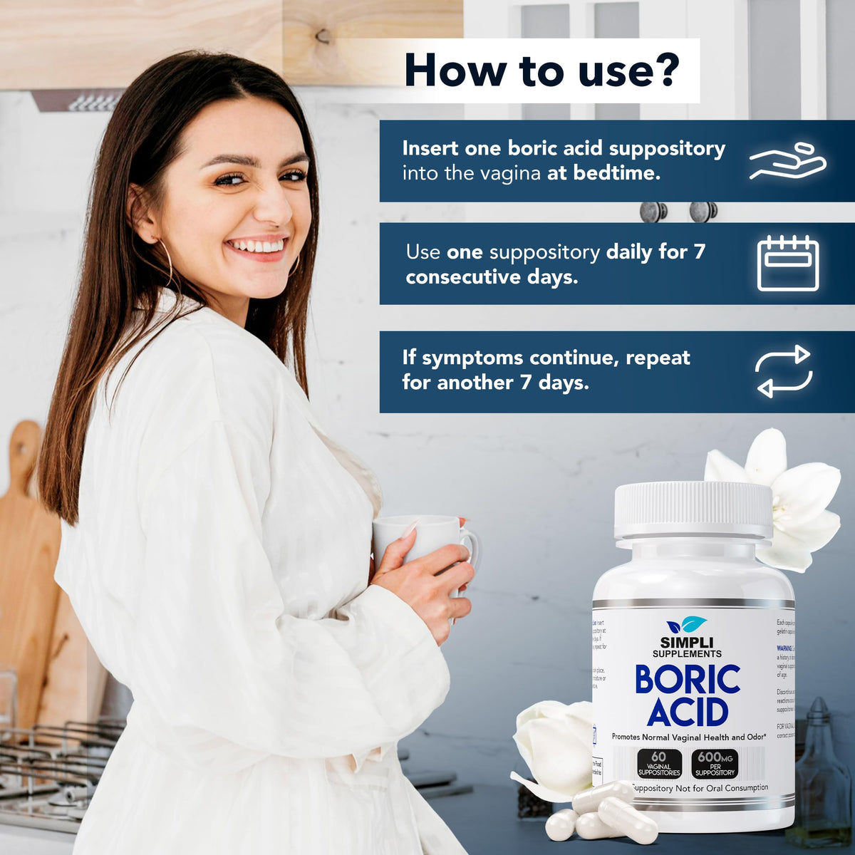 Simpli Supplements Boric Acid Suppositories for Women 600mg – 60 Count | Vaginal pH Balance Support | Feminine Care | Helps Maintain Freshness & Odor Control Simpli SupplementsBuy Supplements Australia
