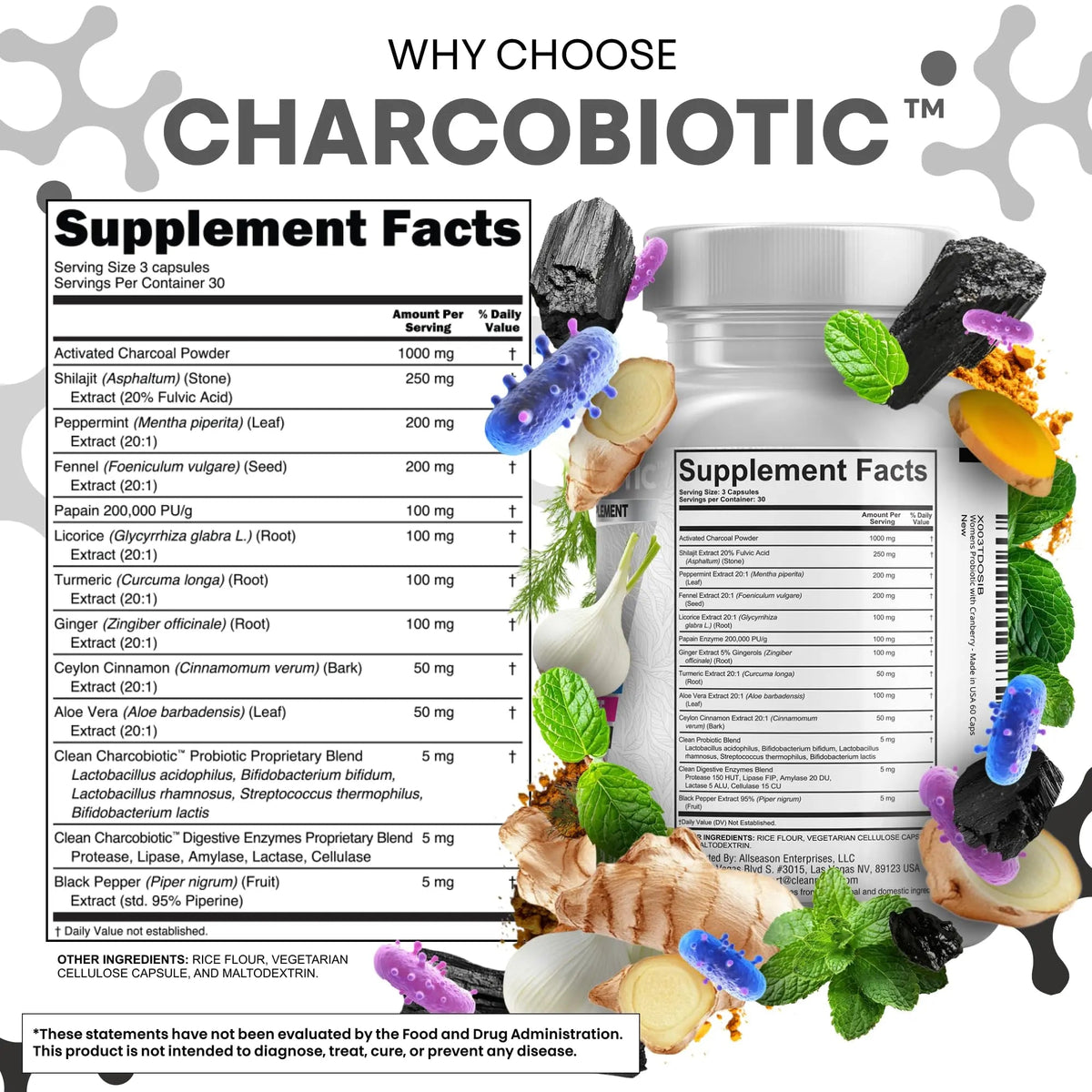 Clean Nutra Activated Charcoal Pills + Shilajit Probiotic Digestive Enzymes for Digestive Health Capsules with Peppermint Fennel Licorice Papain Ginger Turmeric Powder | Gut Health Clean Nutraceuticals buy supplements Au