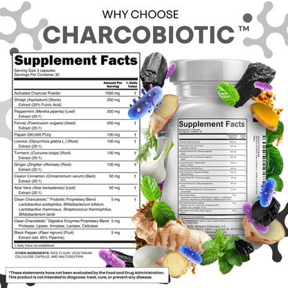 Clean Nutra Activated Charcoal Pills + Shilajit Probiotic Digestive Enzymes for Digestive Health Capsules with Peppermint Fennel Licorice Papain Ginger Turmeric Powder | Gut Health Clean Nutraceuticals buy supplements Au