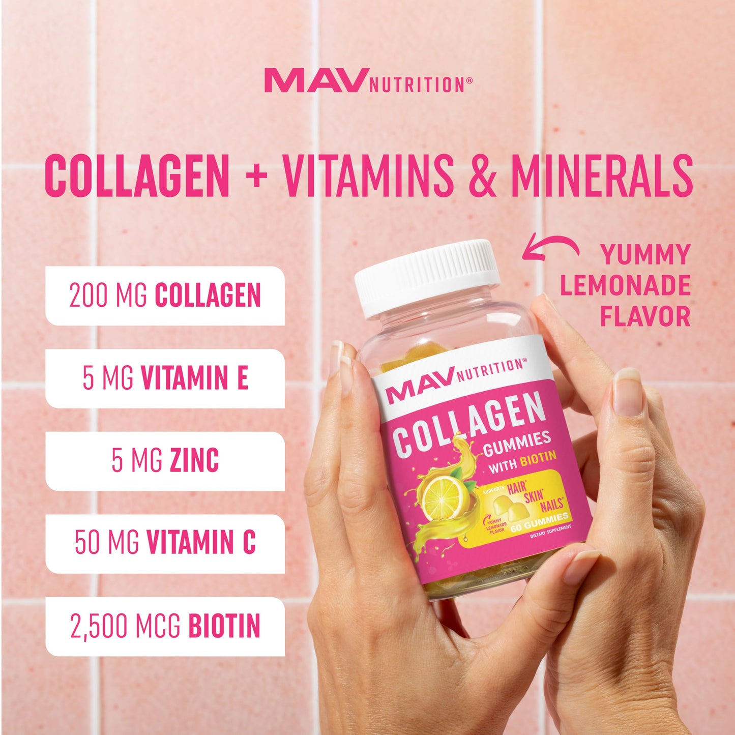 Collagen Gummies for Women | 200mg Hydrolyzed Collagen + 2500mcg Biotin, with Vitamin C, E & Zinc MAV NUTRITIONBuy Supplements Australia
