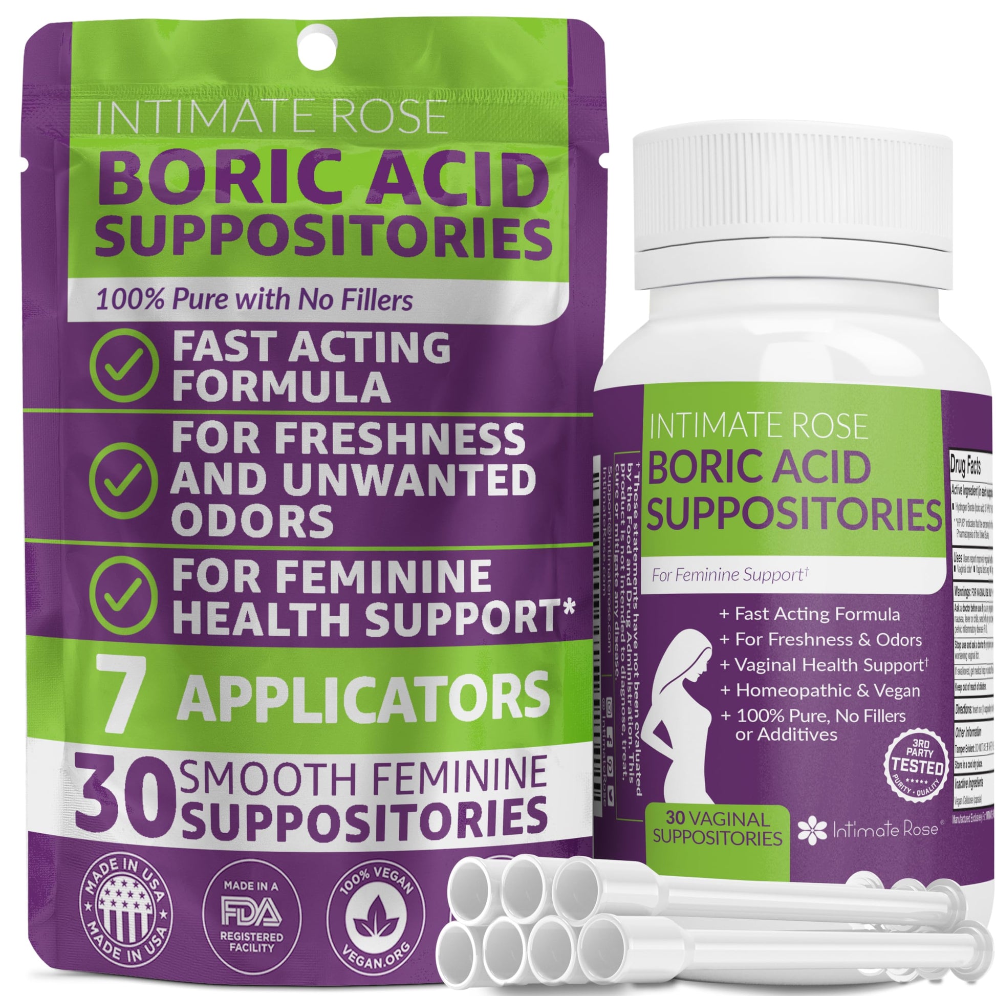 Intimate Rose Boric Acid Suppositories + 15 Count Vaginal Suppository Applicator + pH Test Strips Intimate RoseBuy Supplements Australia