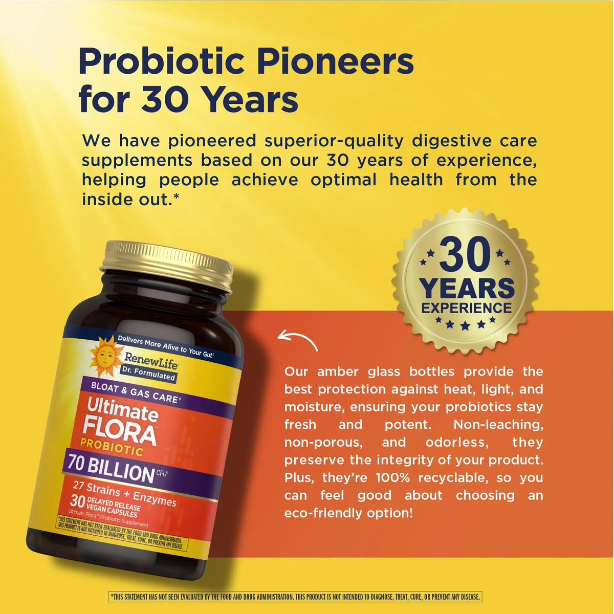 Renew Life Ultimate Flora Probiotics Bloat & Gas Support 70 Billion CFU Delayed Release Vegan Capsules | Doctor Formulated | Digestive Health | Immune Health | Dairy Free | 30 Count Renew LifeBuy Supplements Australia