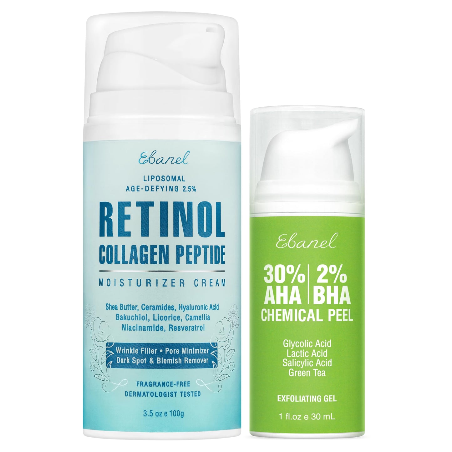 Ebanel 30% AHA 2% BHA Chemical Peel & 2.5% Retinol Cream Moisturizer for Face - Removes Acne Scars, Dark Spots, Wrinkles & Brightens Skin Ebanel buy supplements Au