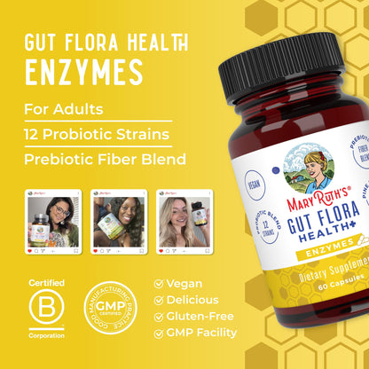 MaryRuth Organics Gut Flora Health+ Enzymes | Up to 2 Month Supply | Prebiotic Probiotic Digestive Enzymes Blend for Healthy Gut Biome & Digestive Support | Gastrointestinal Health | 60 Capsules MARYRUTH'SBuy Supplements Australia