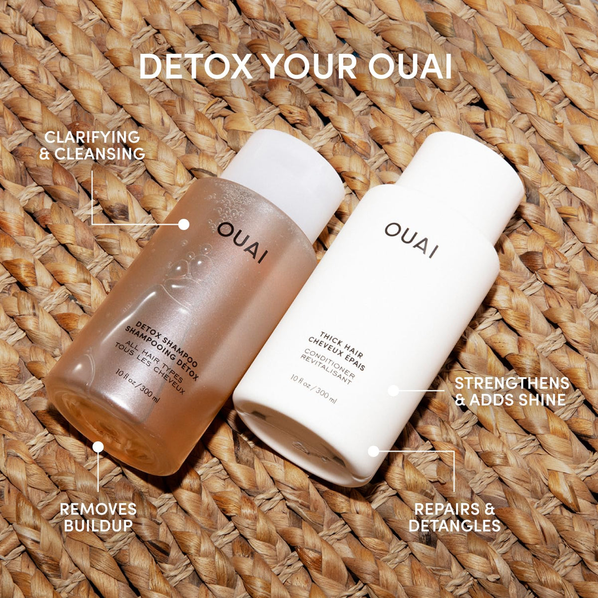 OUAI Detox Shampoo & Thick Hair Conditioner Bundle - Clarifying Shampoo for Build Up, Dirt, Oil, Product and Hard Water & Moisturizing Conditioner for Thick Hair (2 Count) OUAIBuy Supplements Australia