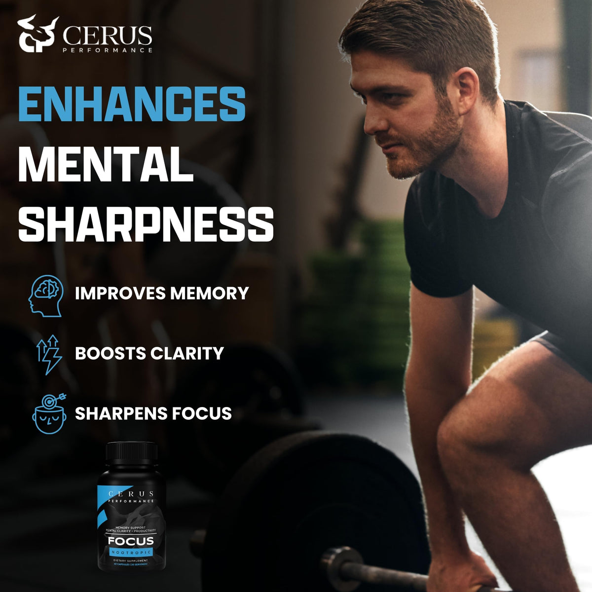 Cerus Performance Focus Nootropic Supplement - Enhances Mental Clarity, Boosts Memory & Cognitive Function, Improves Alertness - Ideal for Athletes & Fitness Enthusiasts - 60 Capsules CerusBuy Supplements Australia