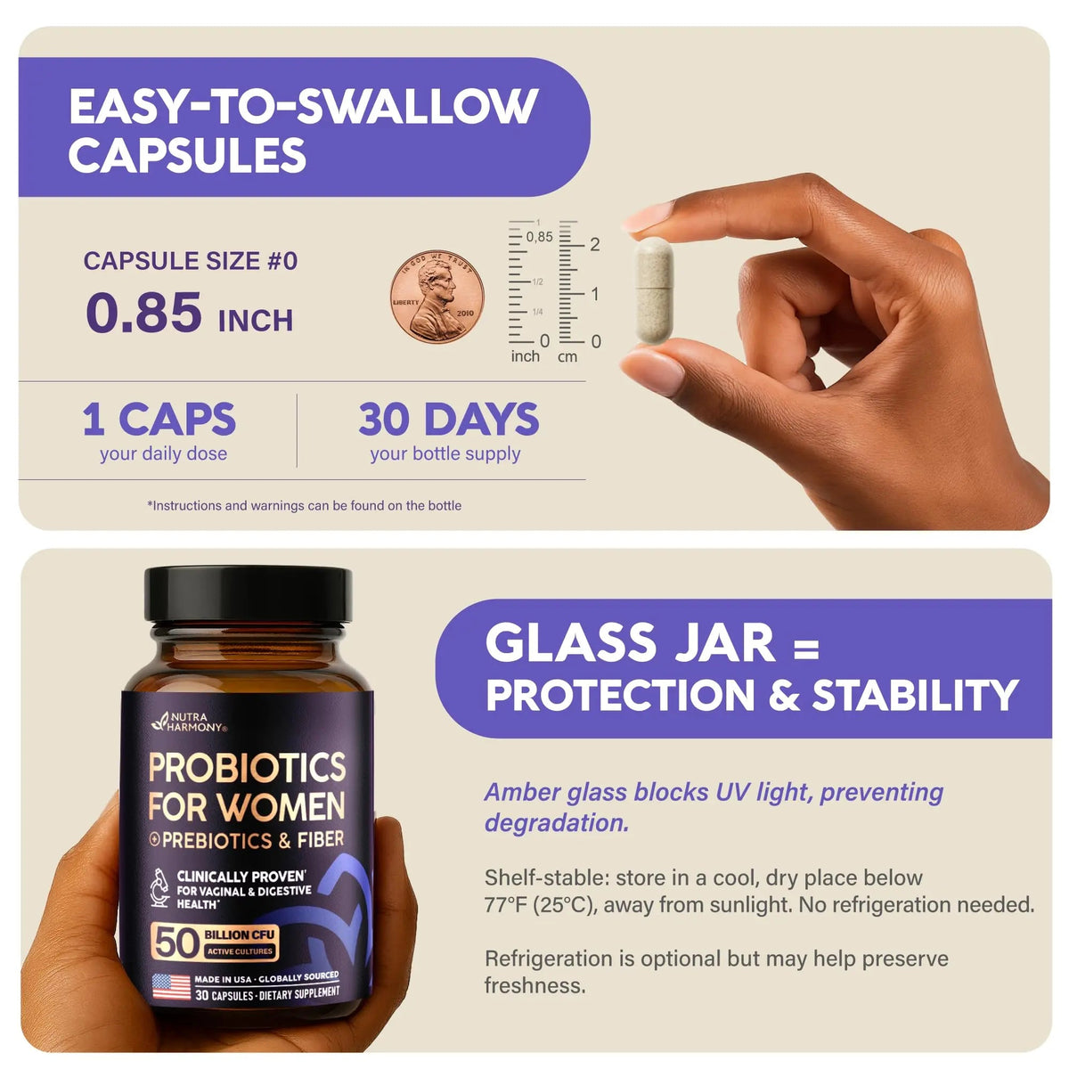 Probiotics for Women 50 Billion CFU - Vaginal Probiotics Clinically Proven for Yeast & pH Balance - Digestion & Bloating Relief - 8 Strains + Prebiotics - Delay Release - Made in USA, 30 Capsules NUTRAHARMONYBuy Supplements Australia