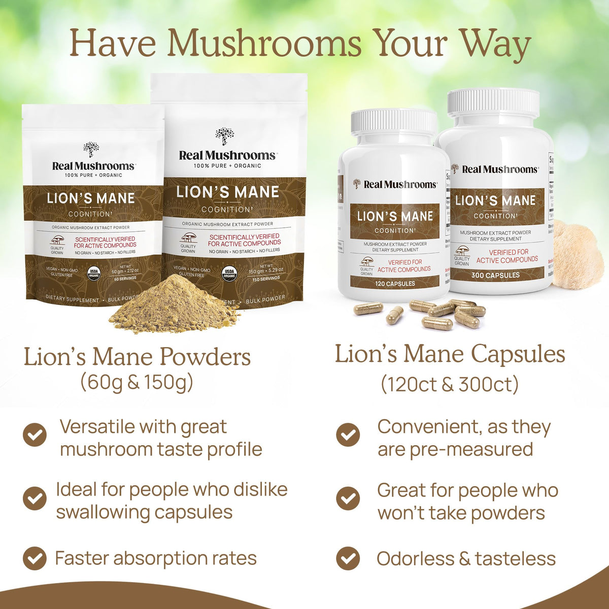 Real Mushrooms Lion’s Mane Powder - Organic Lions Mane Mushroom Extract Real MushroomsBuy Supplements Australia