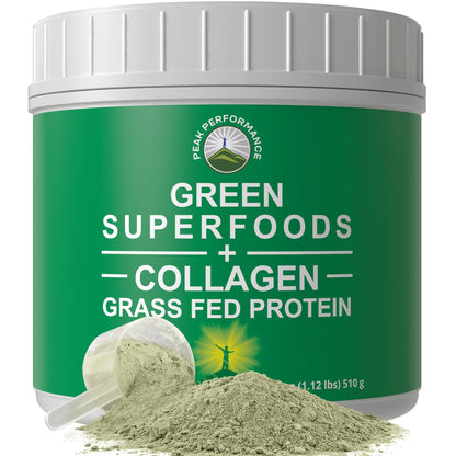 Greens Superfood + Grass Fed Collagen Peptides Powder - Ultimate Blend of Best Tasting Green Superfood with Pure Pasture Raised Hydrolyzed Protein Powder for Skin Hair + Joint Health Peak PerformanceBuy Supplements Australia