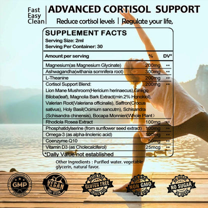Cortisol Supplements for Women & Men, Cortisol Reducer Manager Detox Liquid Drops Extra Strength Magnesium Glycinate 200mg, L-Theanine & Ashwagandha丨Hormone Balance, Relaxation & Recess Mood GLOVVUUPBuy Supplements Australia
