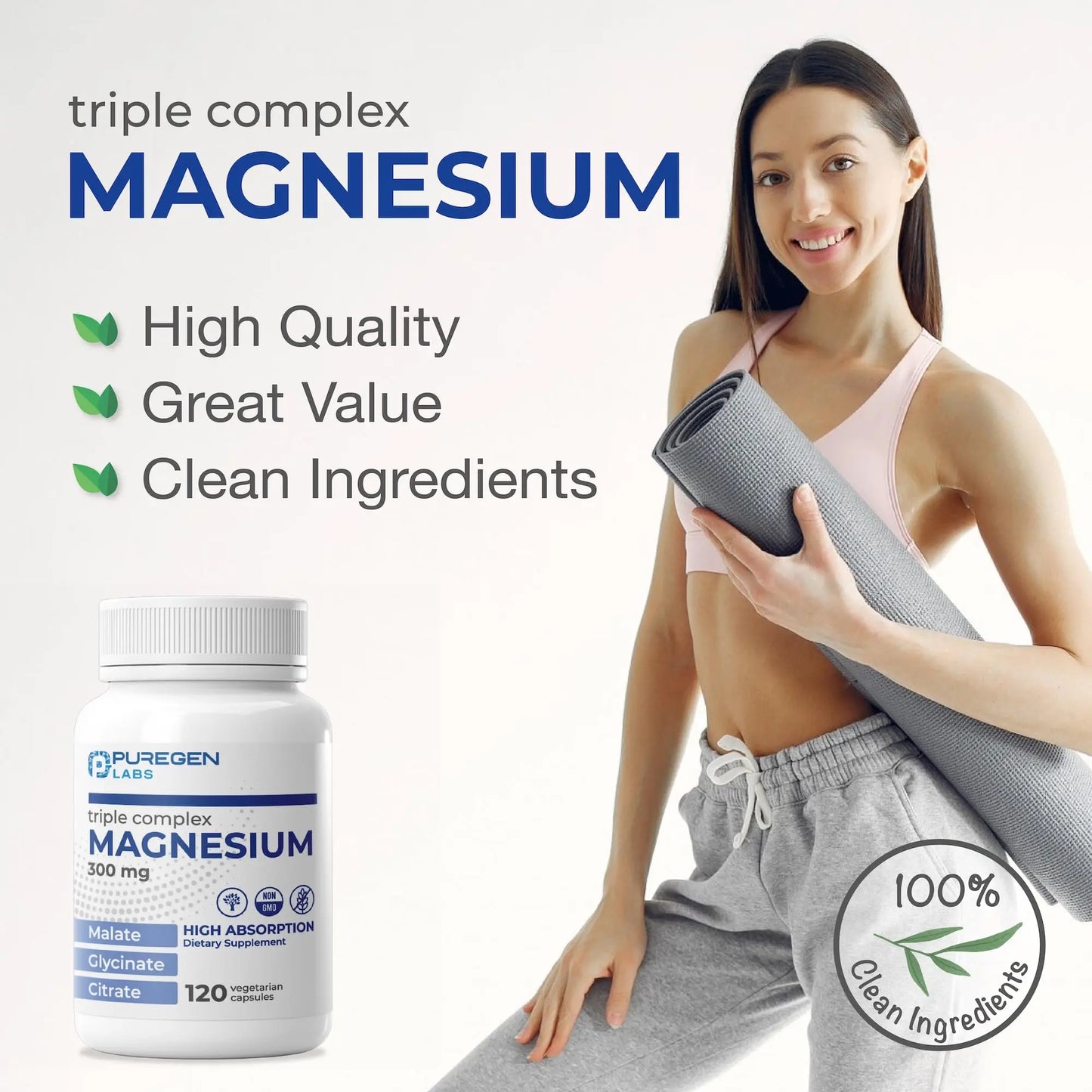 Puregen Labs Triple Magnesium Complex 300mg of Magnesium Glycinate, Malate, & Citrate P Puregen Labs canada supplements
