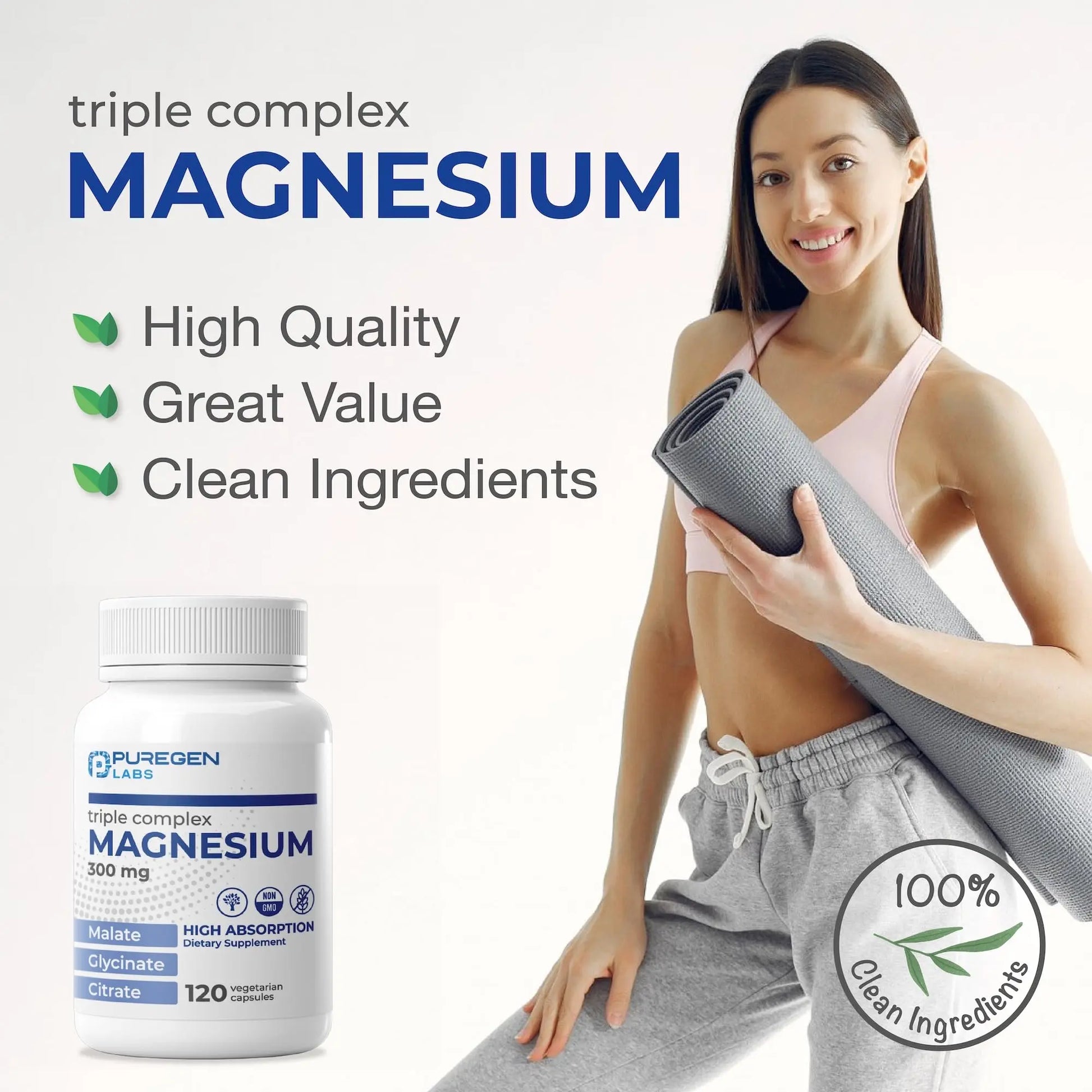 Puregen Labs Triple Magnesium Complex 300mg of Magnesium Glycinate, Malate, & Citrate P Puregen Labs canada supplements