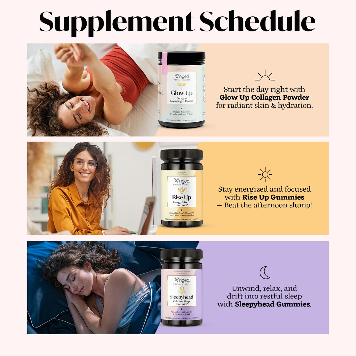 Winged Wellness Rise Up, Energy & Focus Gummies for Women - Daily Brain Boost Gummy Supplement with Natural Caffeine, Ashwagandha, B12, Nootropics Alpha-GPC & Lion’s Mane - Pineapple, 60 Gummies Winged WellnessBuy Supplements Australia