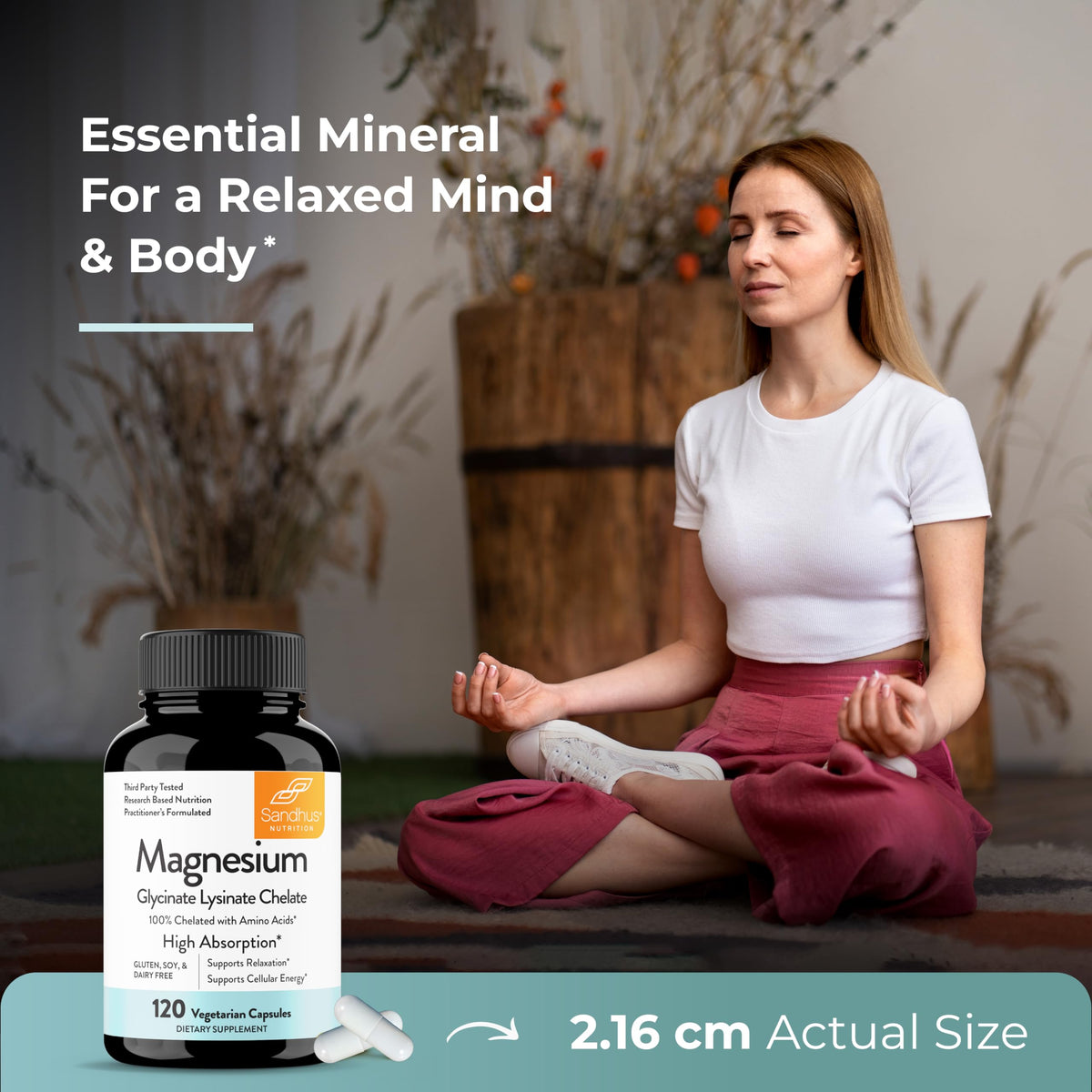 Sandhu's Magnesium Glycinate Lysinate | 120 Easy to Swallow Chelated Vegan Capsules | Magnesium Lysine Chelate Supplement for High Absorption | for Best Sleep, Leg Cramps, Relaxation Sandhu'sBuy Supplements Australia