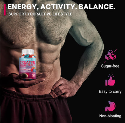 Creatine Monohydrate 8000mg Gummies with BCAA, L-Carnitine, Taurine & Vitamin B12 - Pre Workout Supplement for Muscle Growth, Strength & Energy, Multi-Flavor Chewable Gummies,