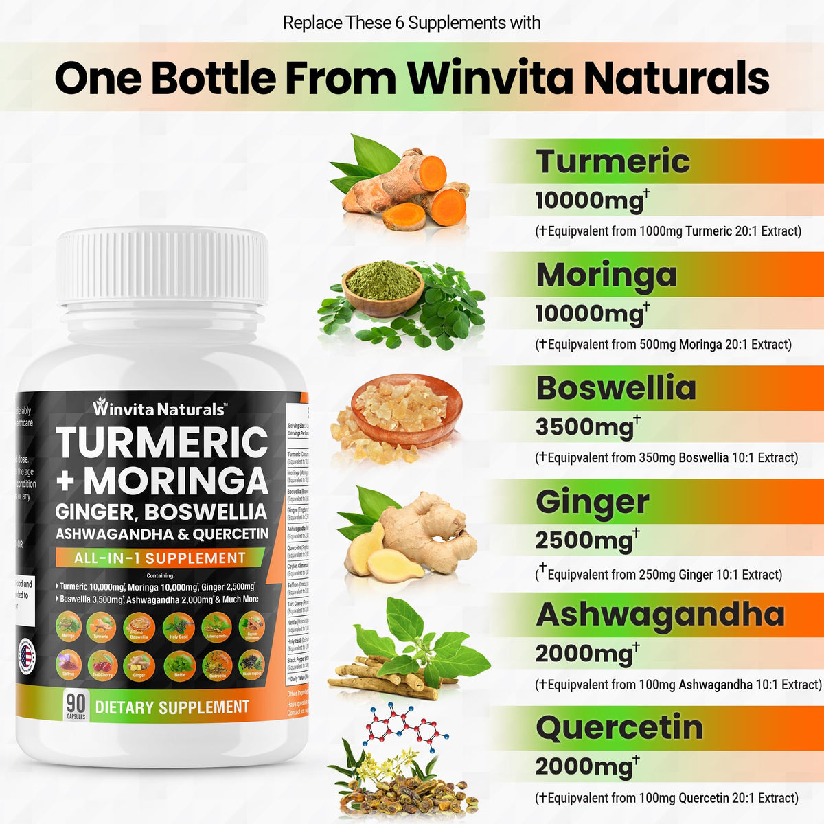Turmeric Curcumin 10000mg Moringa 10000mg Boswellia 3500mg Ginger 2500mg Winvita NaturalsBuy Supplements Australia
