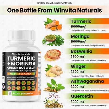 Turmeric Curcumin 10000mg Moringa 10000mg Boswellia 3500mg Ginger 2500mg Winvita NaturalsBuy Supplements Australia