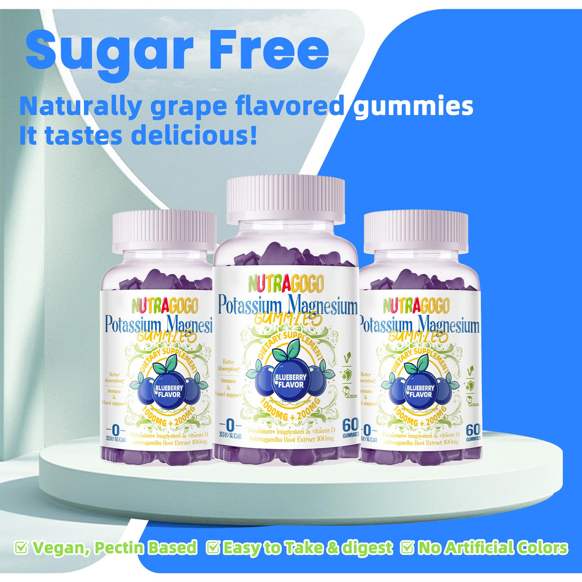 Potassium Magnesium Gummies,Potassium Supplement w/Ashwagandha,High Absorption Magnesium Glycinate,B6,D3,Potassium Citrate for Leg Cramps,Muscle,Electroyte for Adults Kids,Sugar-Free, 60 Gummies NUTRAGOGOBuy Supplements Australia