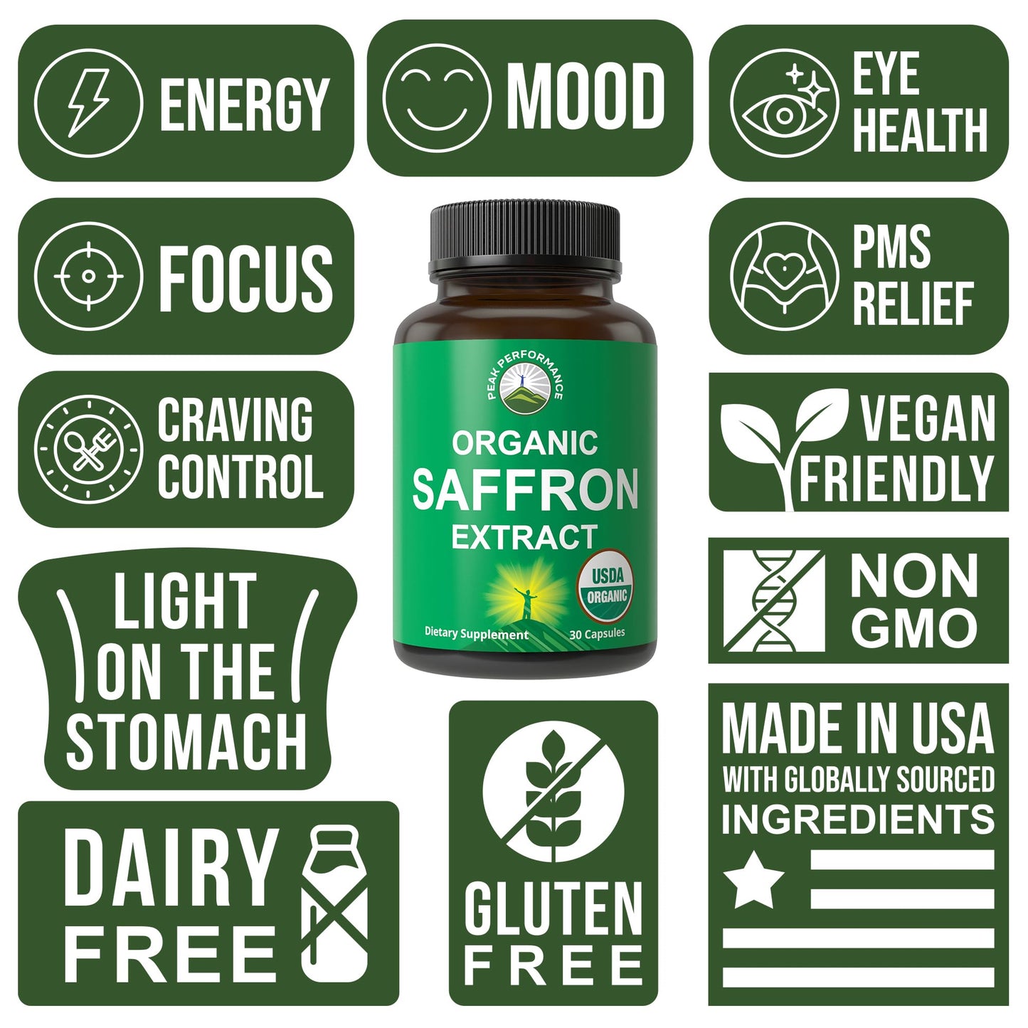 Saffron Supplements - USDA Organic Saffron Extract Capsules for Women, Men, and Kids. with Organic Prebiotic Fiber Instead of Filler. Pure and Natural for Mood, Brain, Focus, Cravings, PMS Peak PerformanceBuy Supplements Australia