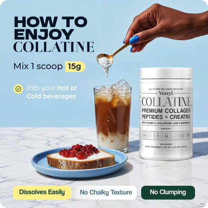 Vezzyl - Collatine - Premium Collagen Peptides + Creatine with Vitamin C, Hyaluronic Acid and Magnesium for Skin, Hair, Nails, Bone & Joint, Muscle, Immune and Cognitive Aid (.55 LB (250 G/8.8 OZ) VezzylBuy Supplements Australia