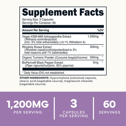 Type Zero KSM-66 Ashwagandha Root Extract 1,200mg, 60 Servings - High Potency 5% Withanolides - with Turmeric, Rhodiola Rosea and BioPerine Black Pepper Extract - 180 Veggie Caps Type ZeroBuy Supplements Australia