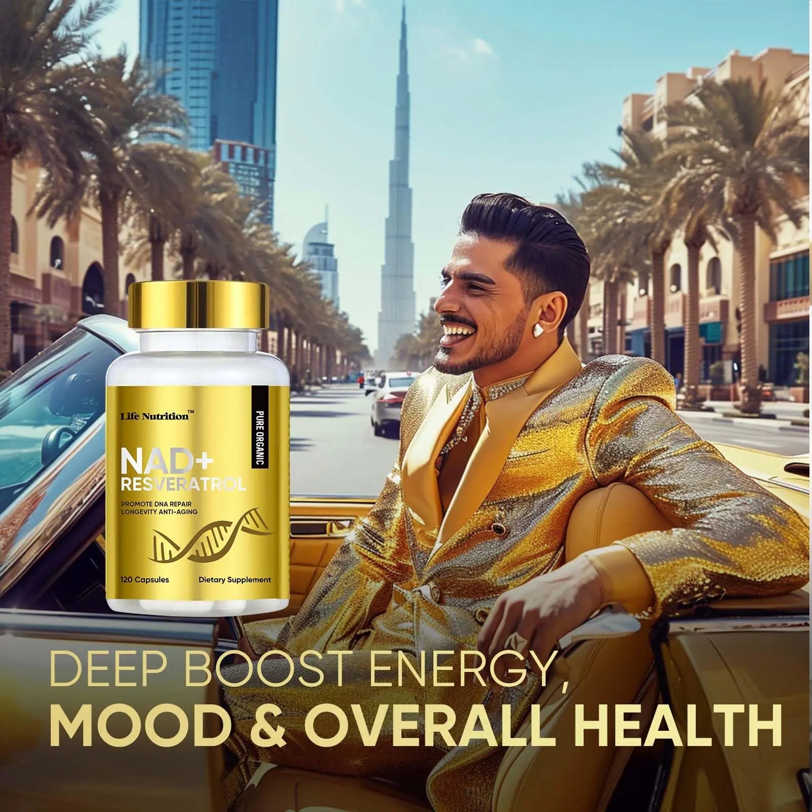 Life Nutrition NAD+ Supplement 1000 mg - 120 Capsules True NAD+ & Resveratrol, NMN Alternative Supports Anti-Aging, Cellular Energy & Repair, Metabolism & Brain Boost for Men & Women Life NutritionBuy Supplements Australia