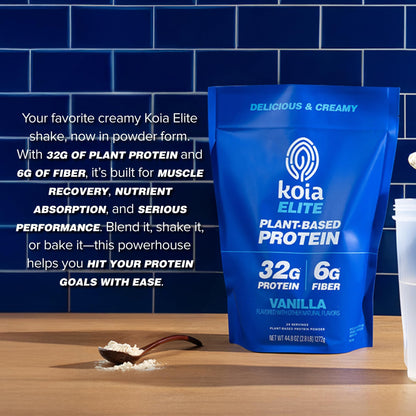 Koia Plant Based Protein Elite Powder, Vanilla, 32g Protein, 4g Sugar, 6g Prebiotic Fiber, Pre & Post Workout, 21 Vitamins & Minerals, Dairy-Free, Gluten-Free, Non-GMO, 24 Servings, 44.8 Oz