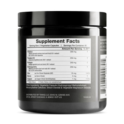 Elite T Formula - Ultra High Potency 200:1 Tongkat Ali, 30:1 Fadogia & 25% Withanolides Ashwagandha - Tribulus with 95% Saponins, Zinc, Boron & Copper - Third-Party Lab Tested - 120 Capsules Toniiq buy supplements Au